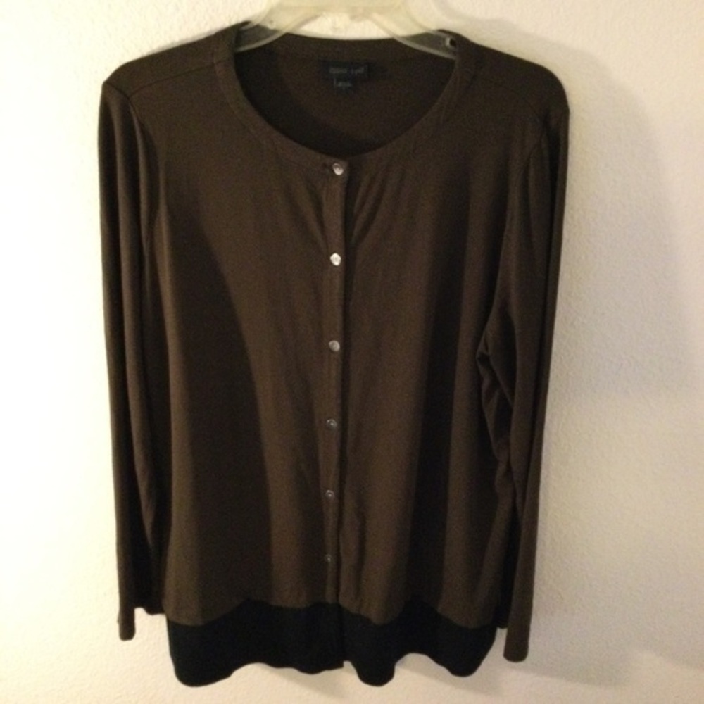 J.Jill Wearever Collection Brown & Black Button up Cardigan Sweater Size L